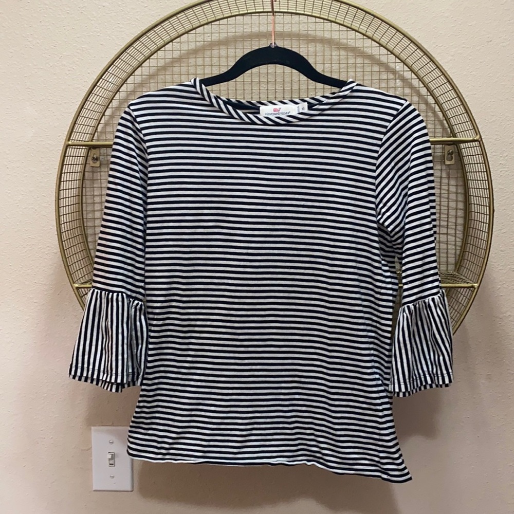 VINEYARD VINES BLACK AND WHITE STRIPE BELL SLEEVE TOP